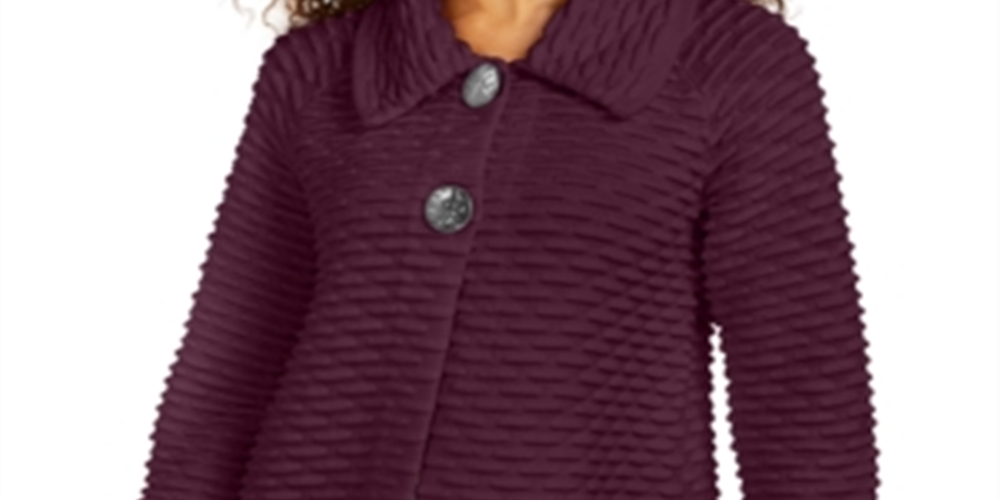 JM Collection Women's Textured Two button Front Top Purple Size Petite Small