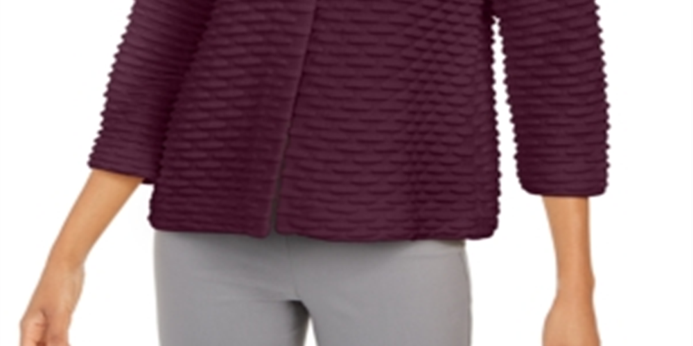 JM Collection Women's Textured Two button Front Top Purple Size Petite Small