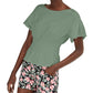 INC International Concepts Women's Short Sleeve Jewel Neck Top Green Size Large