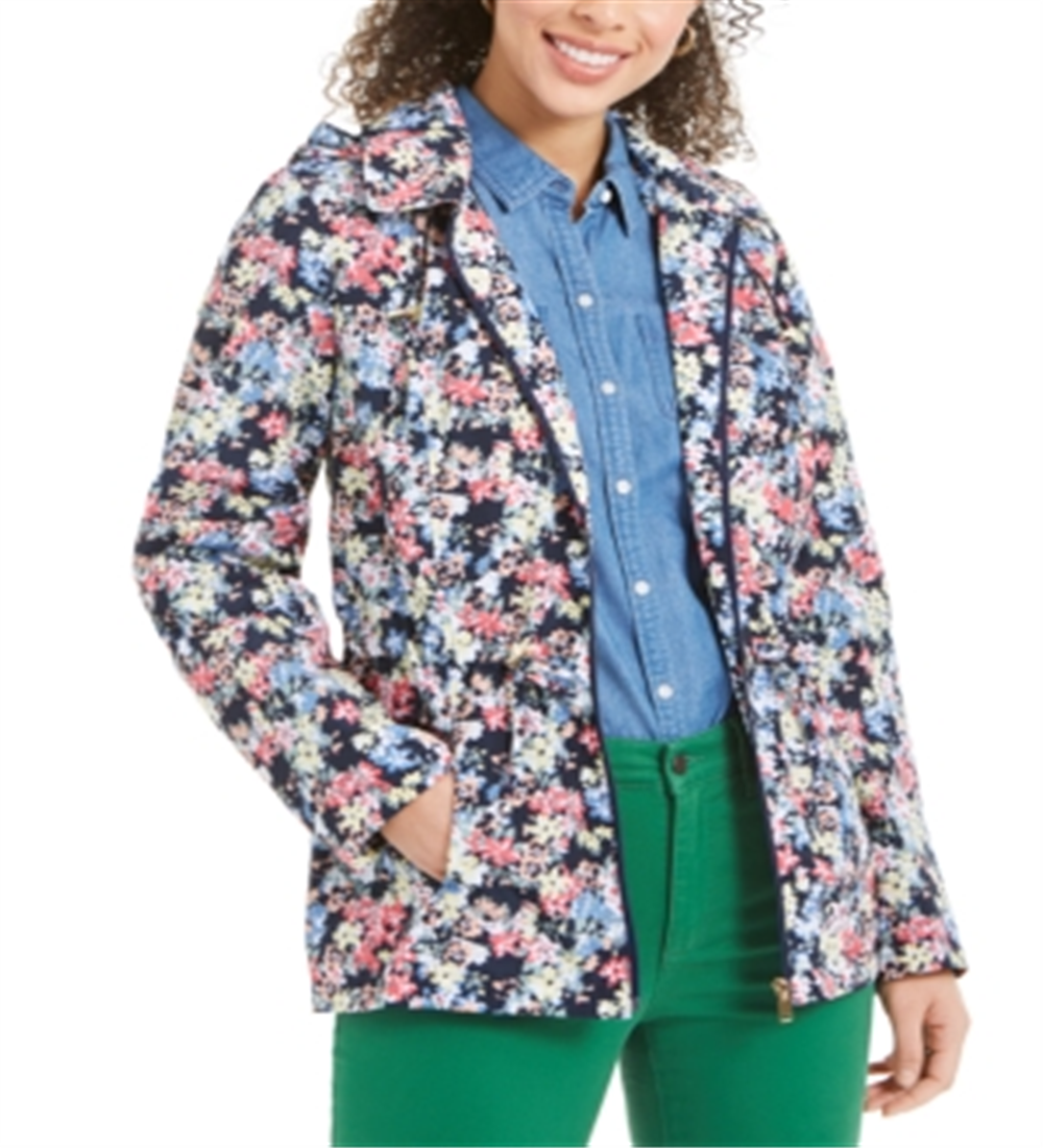 Charter Club Women's Floral Print Hooded Utility Jacket Tan Size S