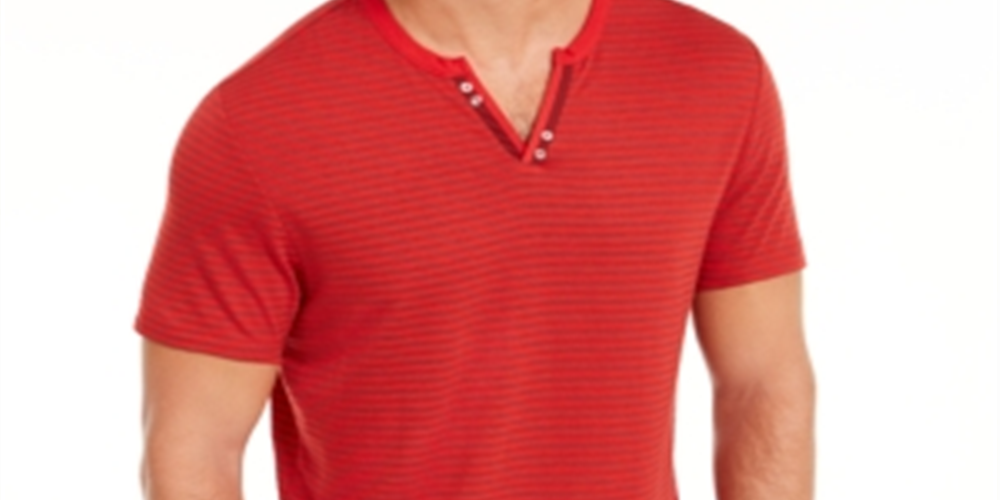 INC International Concepts Men's Striped Split Neck T-Shirt Red Size XX-Large