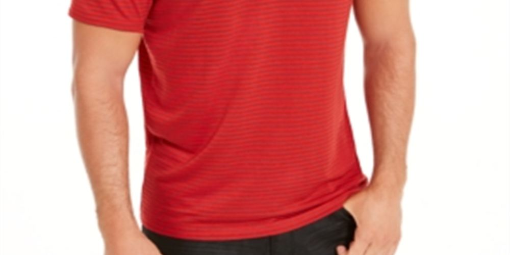INC International Concepts Men's Striped Split Neck T-Shirt Red Size XX-Large