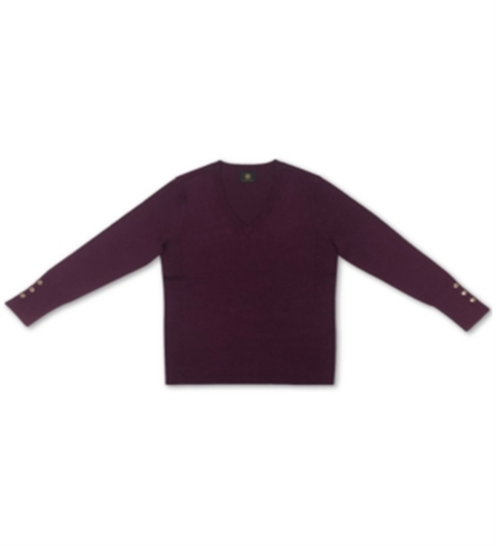 JM Collection Women's Button Cuff V Neck Pullover Sweater Purple Size Medium