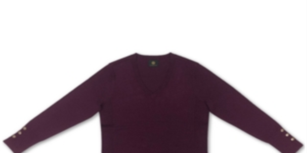 JM Collection Women's Button Cuff V Neck Pullover Sweater Purple Size Medium