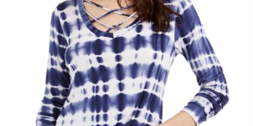 Ultra Flirt Junior's Strappy Tie Dye T-Shirt Blue Size Large