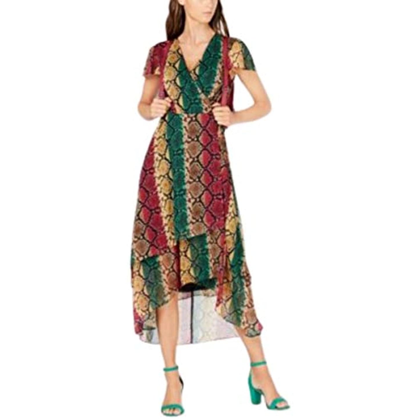 INC International Concepts Women's Snake Embossed Wrap Dress Pink Size 4