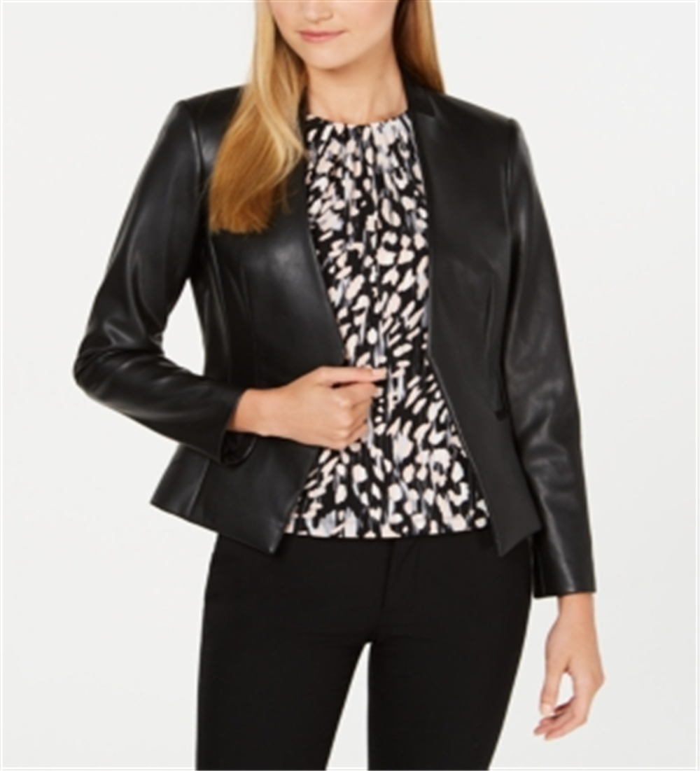 Calvin Klein Women's Asymmetrical Faux Leather Jacket Black Size 12