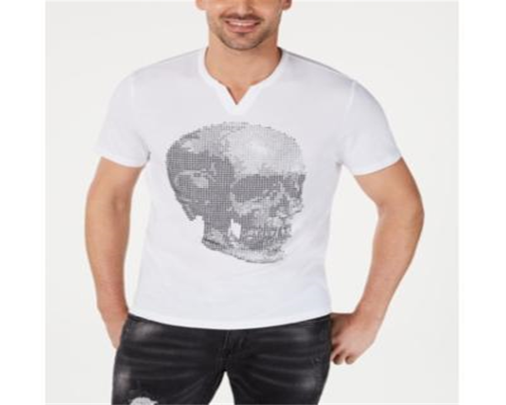INC International Concepts Men's Face Off Embellished V Neck Graphic T-Shirt White Size XXX-Large