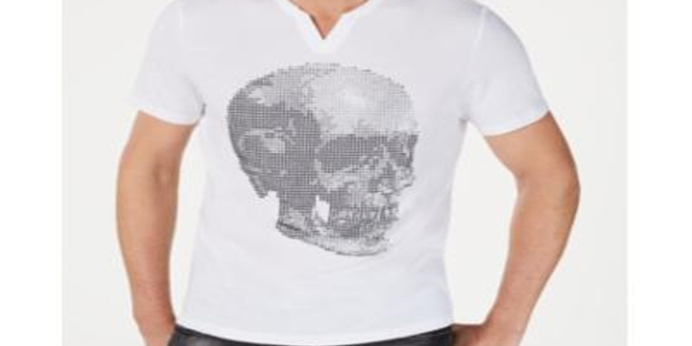INC International Concepts Men's Face Off Embellished V Neck Graphic T-Shirt White Size XXX-Large