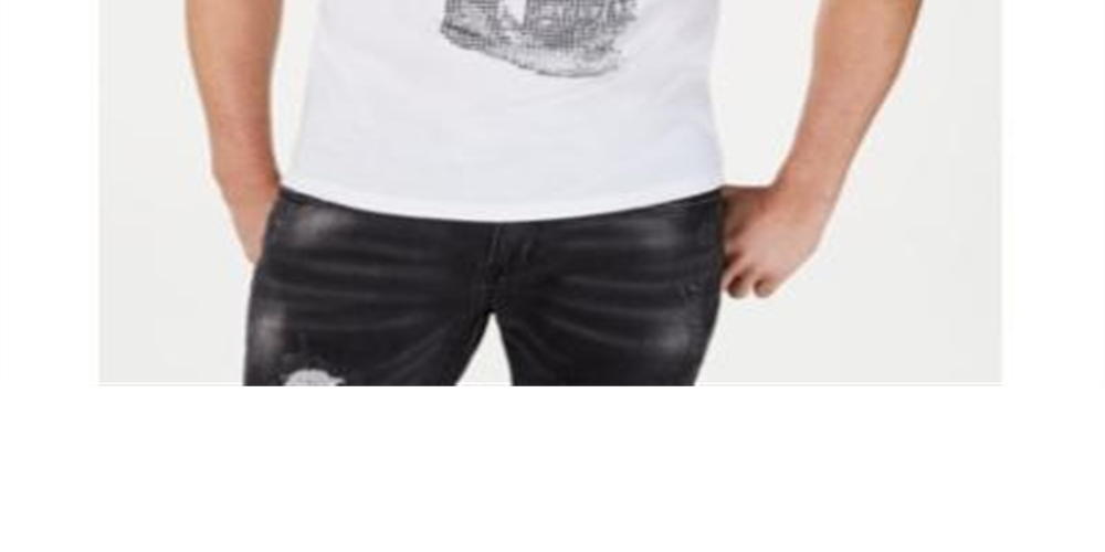 INC International Concepts Men's Face Off Embellished V Neck Graphic T-Shirt White Size XXX-Large