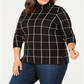 Belldini Women's Plus Plaid Cowl Neck Sweater Black Size XL