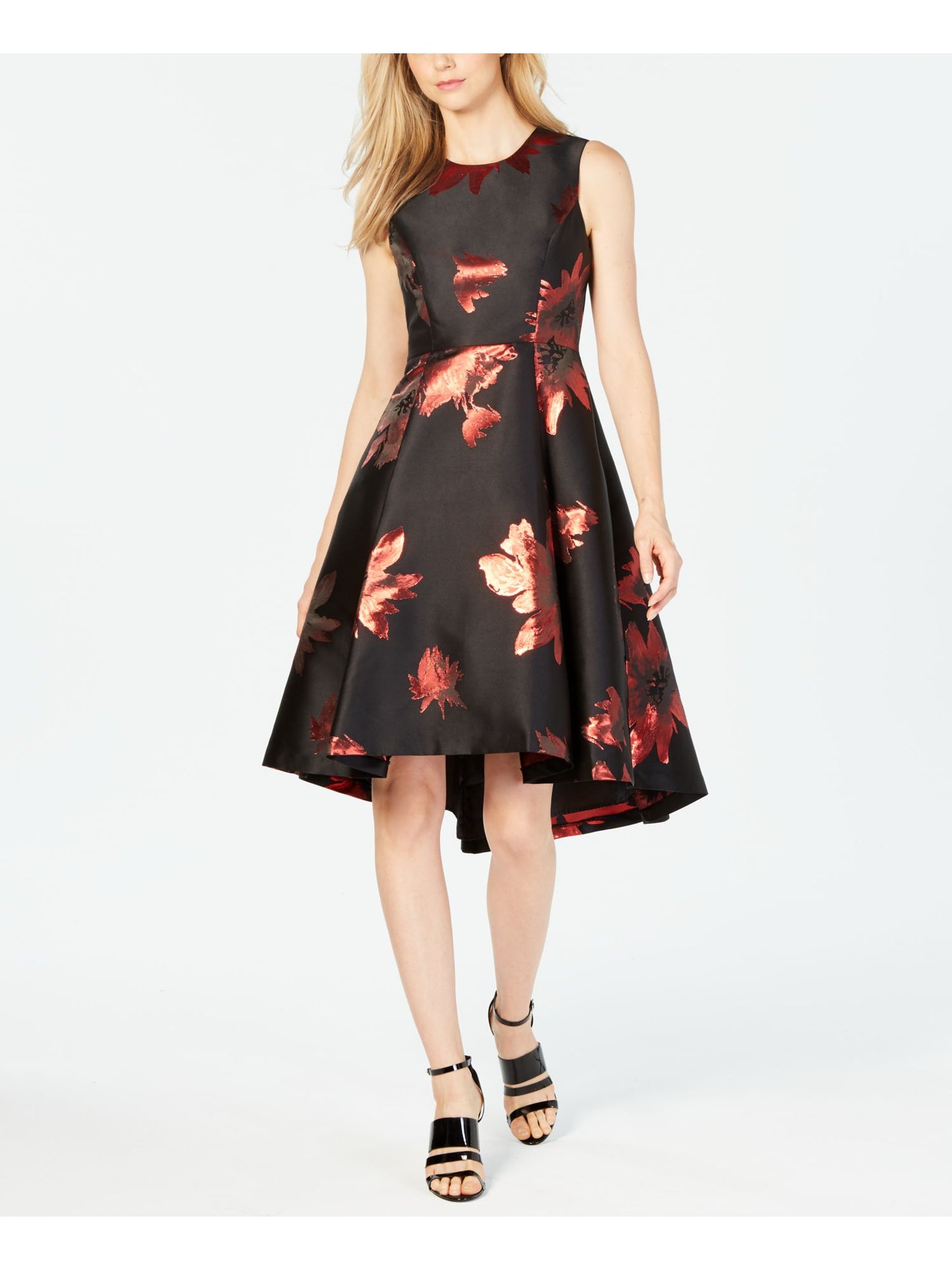 Calvin Klein Women's Metallic Print Fit & Flare Dress Black Size 14