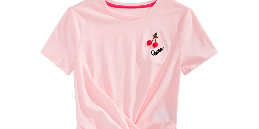 Epic Threads Big Girl's Cherry Twist Front T-Shirt Pink  Size M