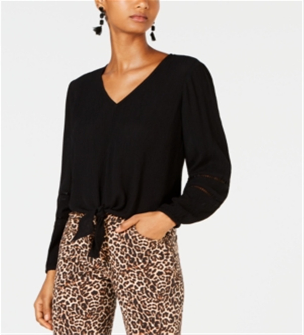 INC International Concepts Women's Tie Front Top Black Size Petite