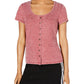 Crave Fame by Almost Famous Women's Juniors Waffle Knit Floral T-Shirt Pink Size XL