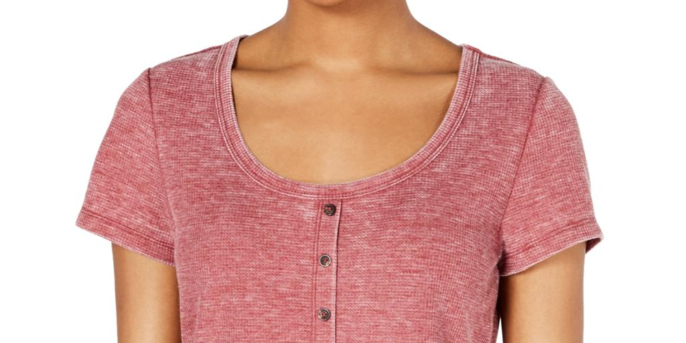 Crave Fame by Almost Famous Women's Juniors Waffle Knit Floral T-Shirt Pink Size XL