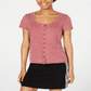 Crave Fame by Almost Famous Women's Juniors Waffle Knit Floral T-Shirt Pink Size XL