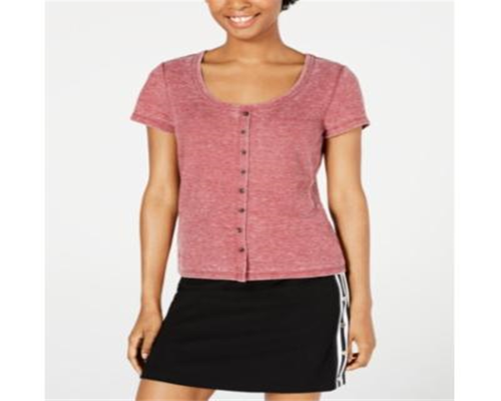 Crave Fame by Almost Famous Women's Juniors Waffle Knit Floral T-Shirt Pink Size XL