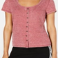 Crave Fame by Almost Famous Women's Juniors Waffle Knit Floral T-Shirt Pink Size XL