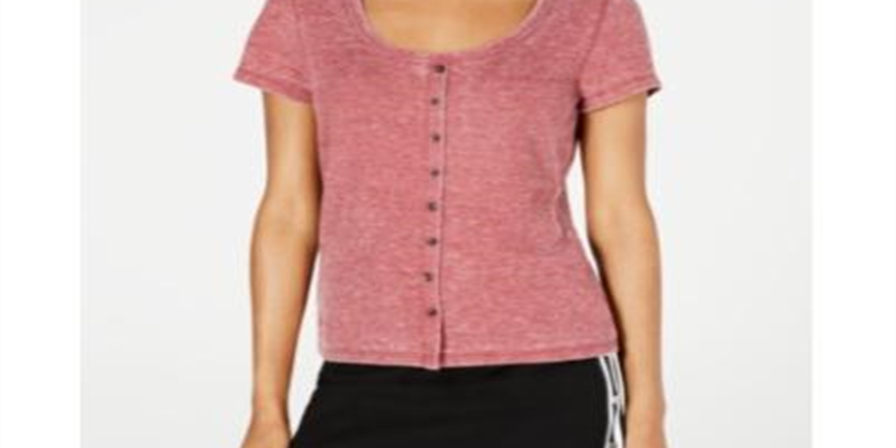 Crave Fame by Almost Famous Women's Juniors Waffle Knit Floral T-Shirt Pink Size XL