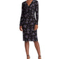 Ralph Lauren Women's Floral Long Sleeve V Neck Knee Length Wrap Dress Black Size 10