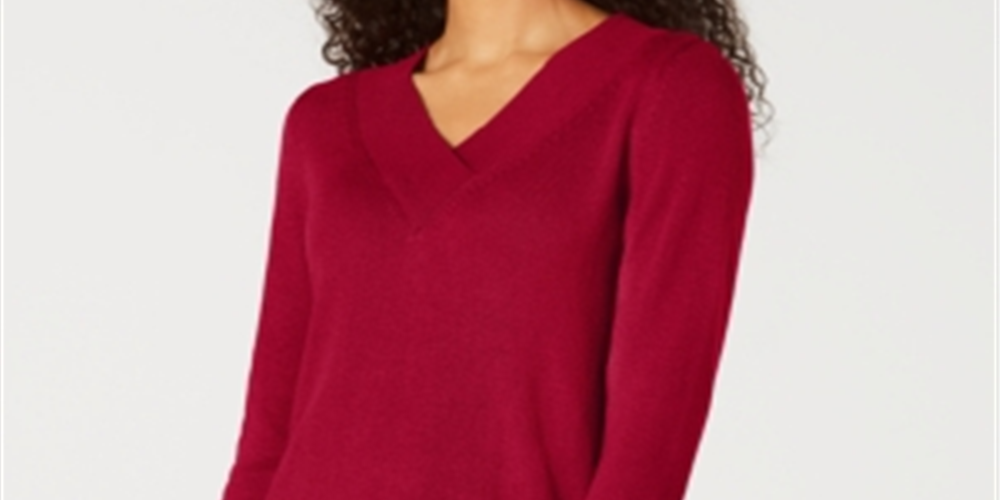 Karen Scott Women's V Neck Solid Sweater Red Size X-Small