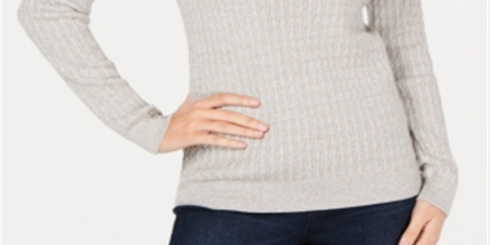 Karen Scott Women's Cotton Cable Knit Henley Sweater Gray Size -Petite S