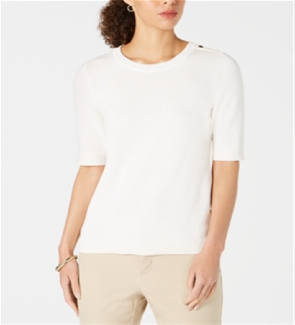 Charter Club Women's Elbow Sleeve Sweater Pearl White Size Petite XL