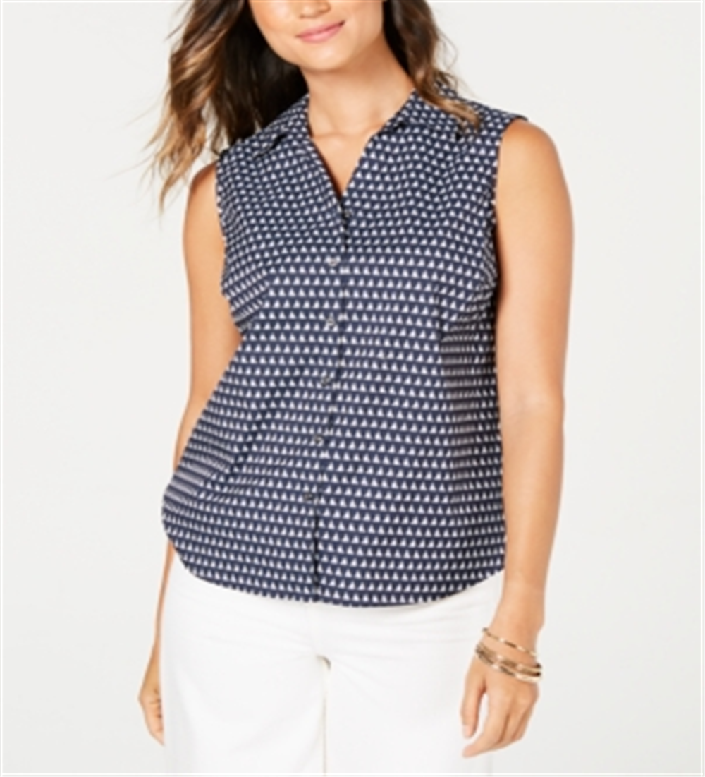 Charter Club Women's Sailboat Print Shirt Blue Size 6 Petite