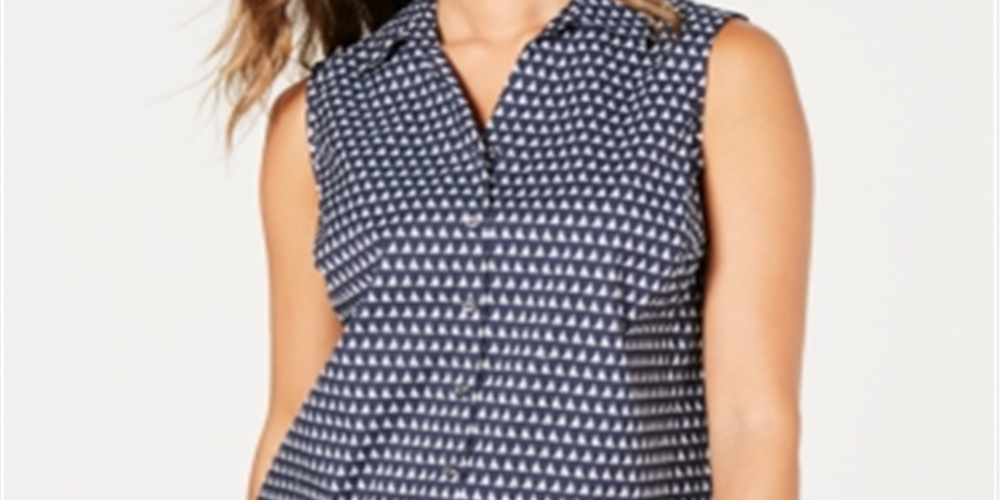 Charter Club Women's Sailboat Print Shirt Blue Size 6 Petite