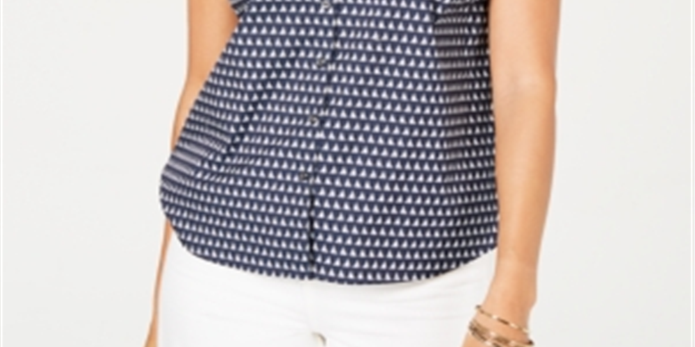 Charter Club Women's Sailboat Print Shirt Blue Size 6 Petite