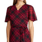 Ralph Lauren Women's Short Sleeve Below the Knee Fit Flare Dress Black/Red Size 18