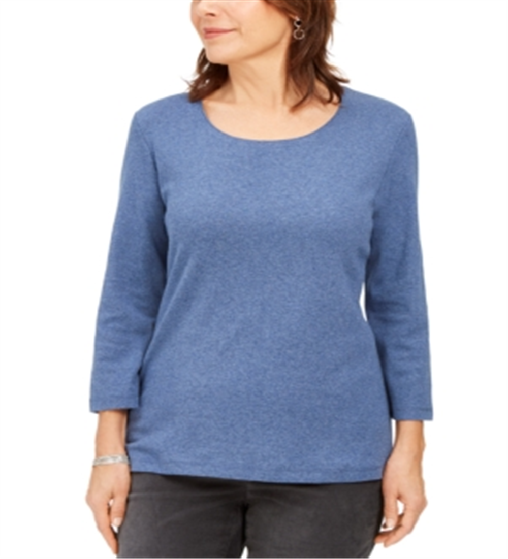 Karen Scott Women's Cotton 3/4 Sleeve Top Blue Size X-Small