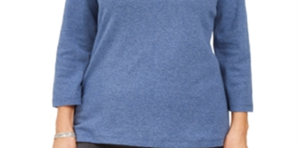 Karen Scott Women's Cotton 3/4 Sleeve Top Blue Size X-Small