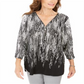 JM Collection Women's Printed Zip Neck Top Black Size Petite XL