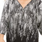 JM Collection Women's Printed Zip Neck Top Black Size Petite XL