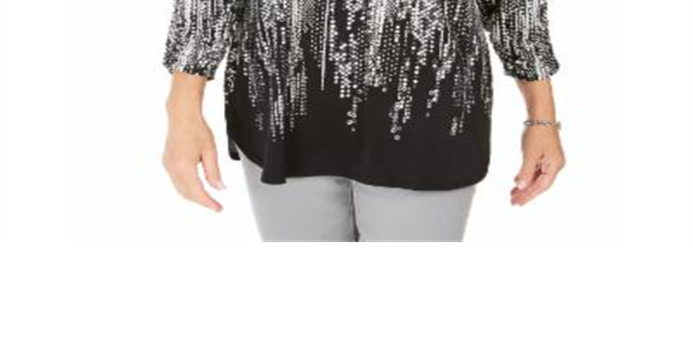 JM Collection Women's Printed Zip Neck Top Black Size Petite XL