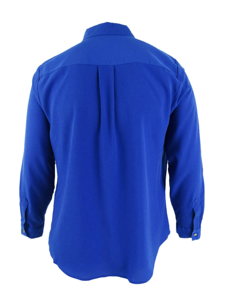 Charter Club Women's Button Front Shirt Blue Size Large