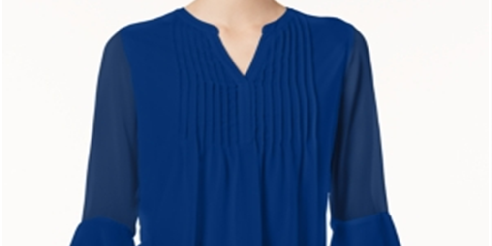 Charter Club Women's Double Ruffle Solid Pintuck Top Blue Size X-Small