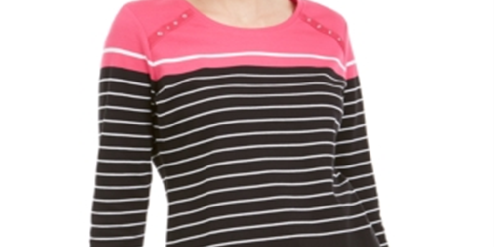 Karen Scott Women's Rivet Trim Scoop Neck Top Pink Size Small