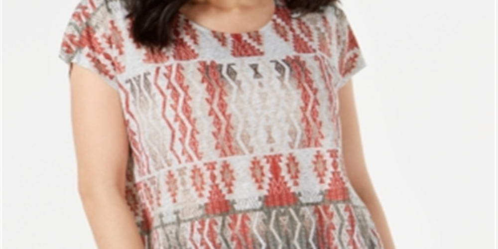 Style & Co Women's Printed Scoop Neck Top Brown Size X-Small