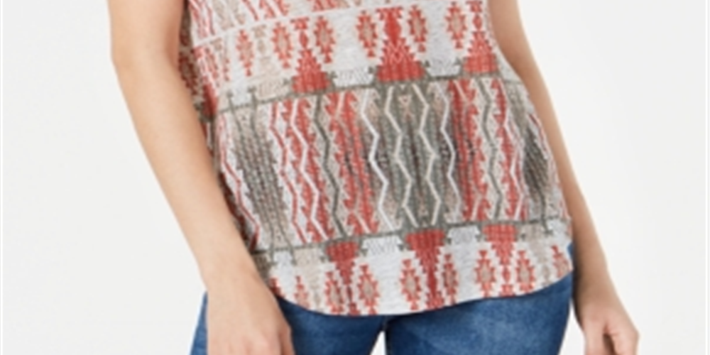 Style & Co Women's Printed Scoop Neck Top Brown Size X-Small