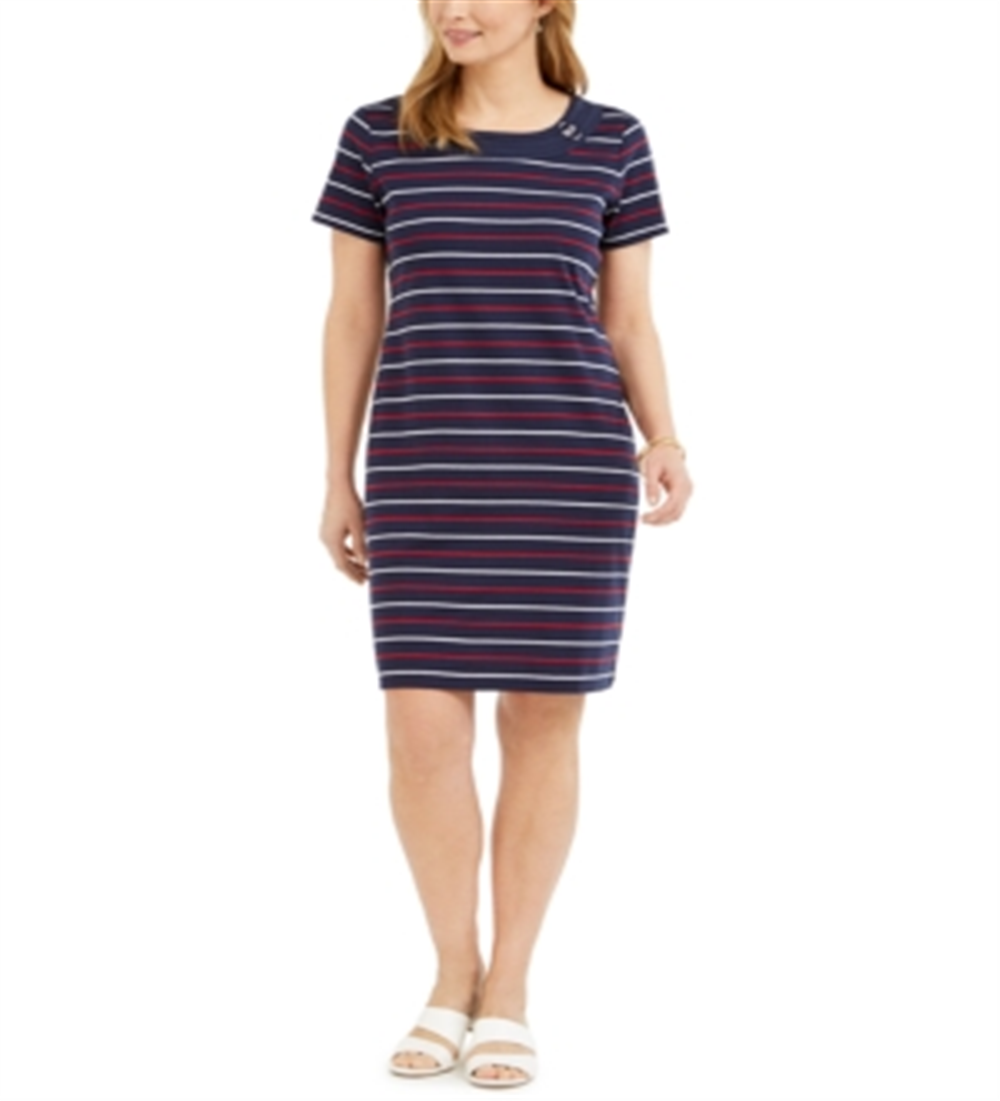 Karen Scott Women's Cotton Striped Dress Blue Size Medium