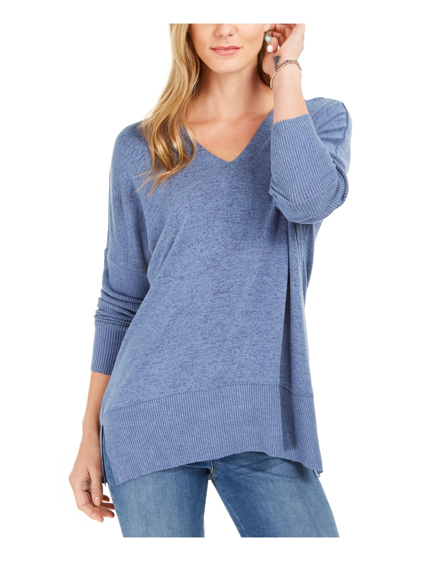 Style & Co Women's Drop Shoulder V Neck Tunic Blue Size X-Small