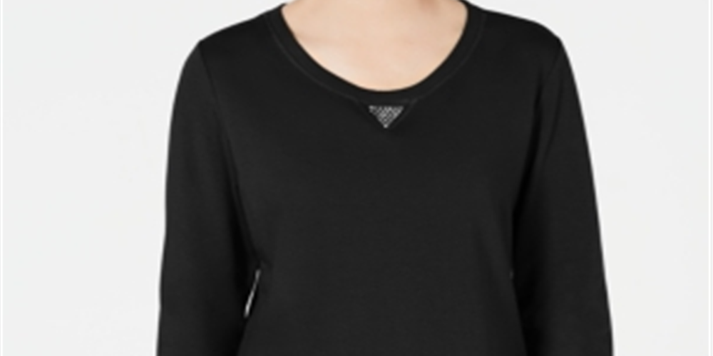 Karen Scott Women's Sport Cotton Studded 3/4 Sleeve Sweatshirt Black Size X-Small
