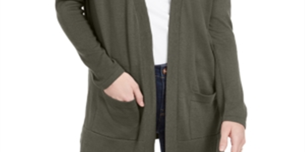 Style & Co Women's Open Front Drop Shoulder Cardigan Green Size Petite P
