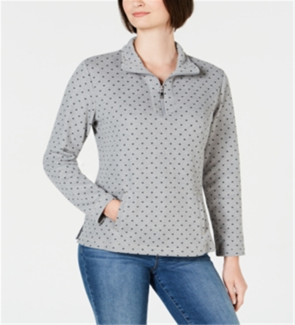 Karen Scott Women's Printed Zip Neck Top Gray Size Petite