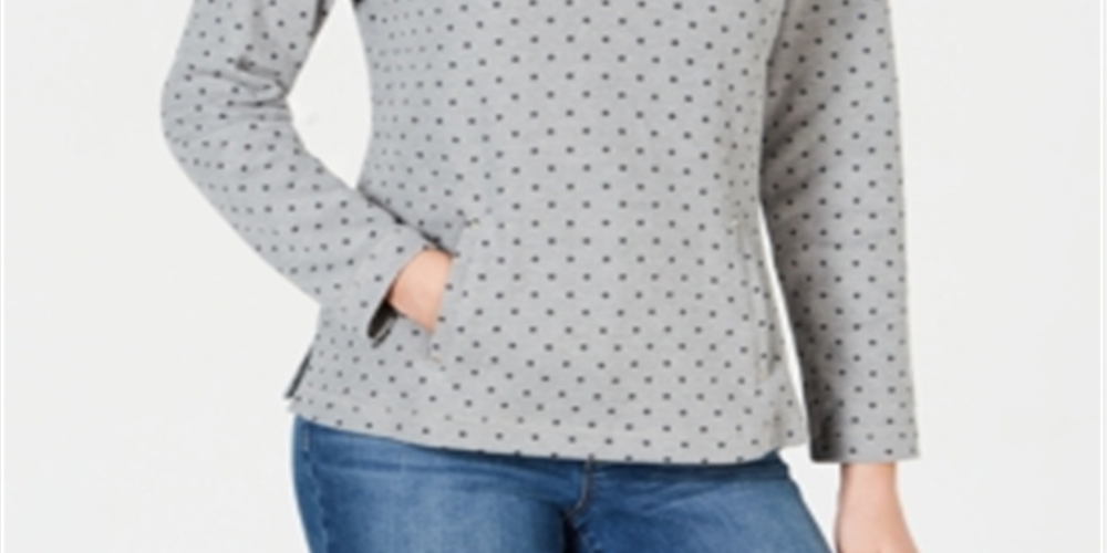 Karen Scott Women's Printed Zip Neck Top Gray Size Petite
