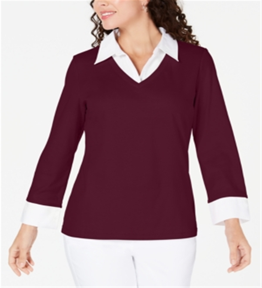 Karen Scott Women's Cotton Layered Look Top Red Size S