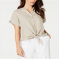 Charter Club Women's Linen Tie Front Shirt Brown Size XXL